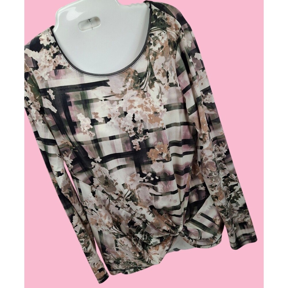 Simply Vera Wang Top Women's M Floral Abstract Knot Hem Stretch Tunic